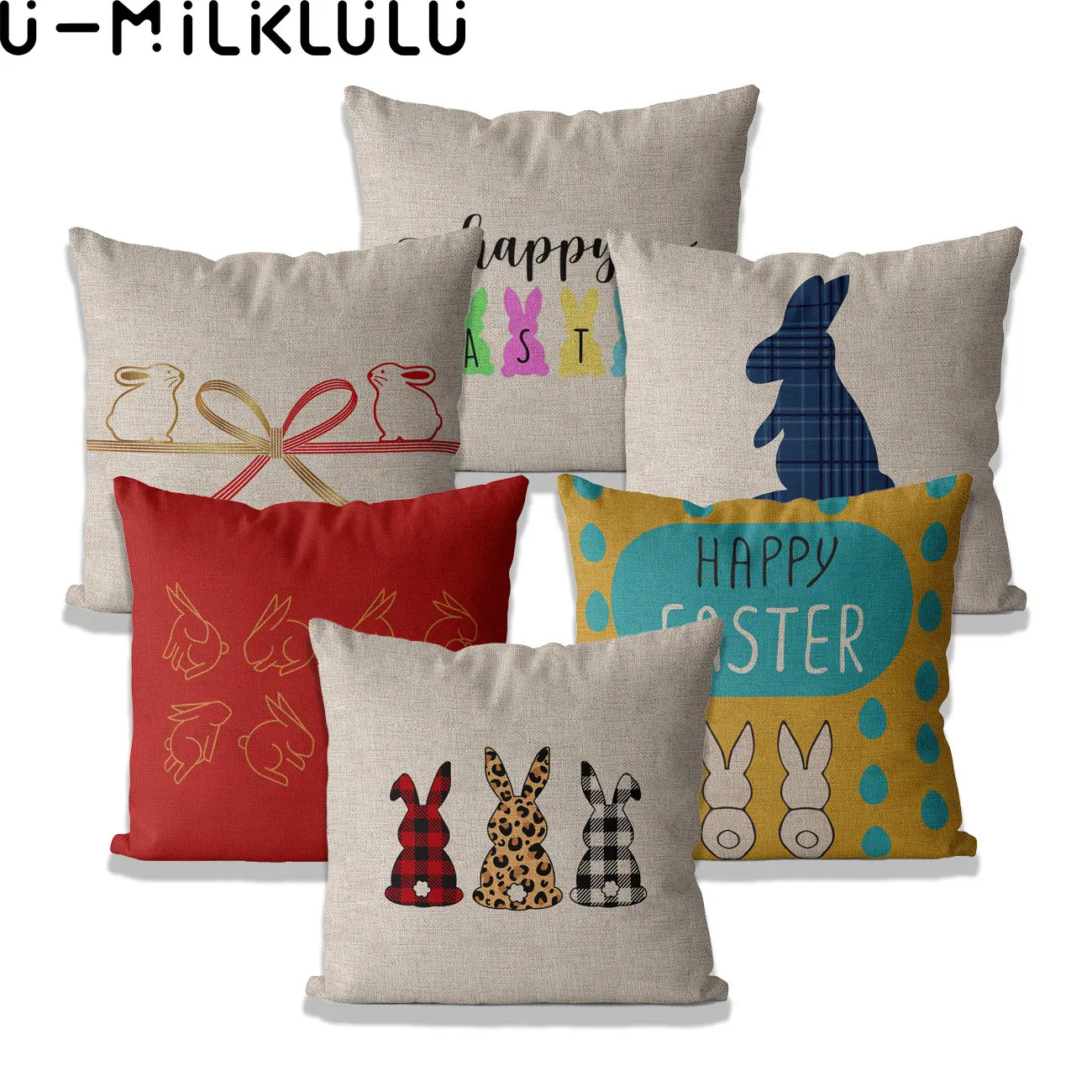 

Rabbit 2023 Easter Sitting Chair Cushion Cover 45*45 40X40 House Decorations Sofa Pillow Cover Kawaii Cartoon Seat Pillowcase