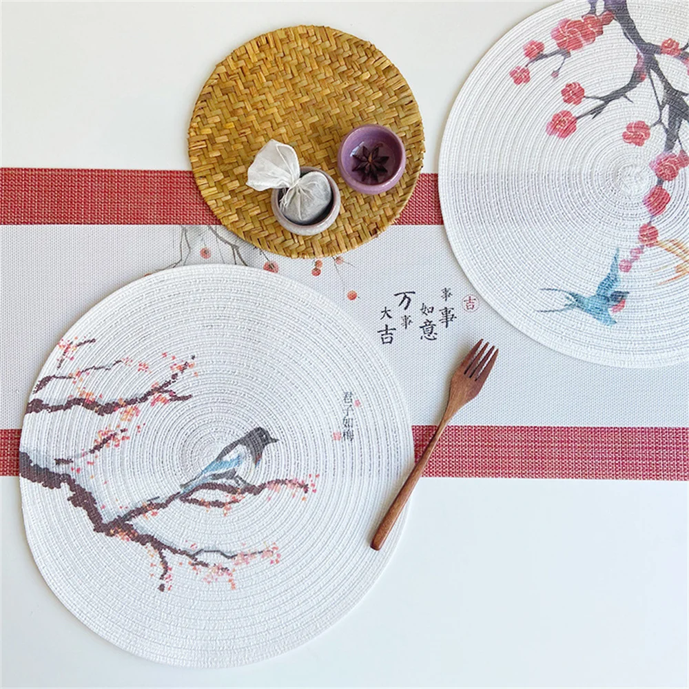 

Home Supplies Chinese Style Insulation Mat Table Decorative Mat Table Plate Mat Cotton Yarn Dinner Mat 38cm Tableware Mat 1pcs