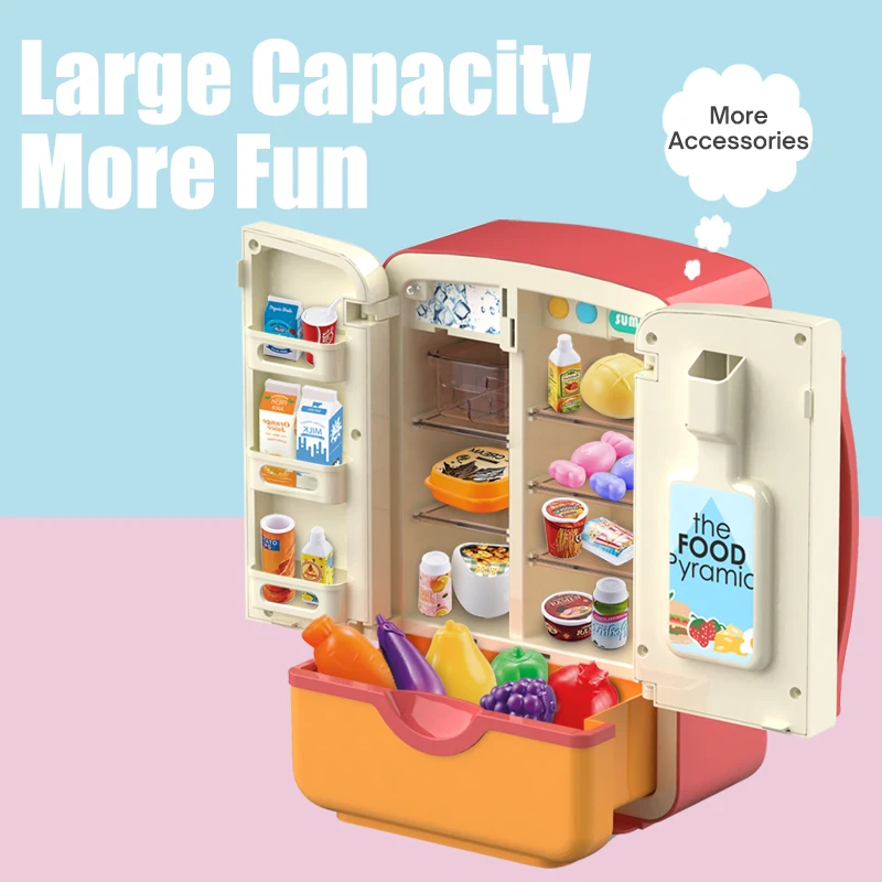

Kids Kitchen Set Food Toys For Girls Boys Kids Toy Fridge Refrigerator Accessories With Ice Dispenser Role Playing Appliance