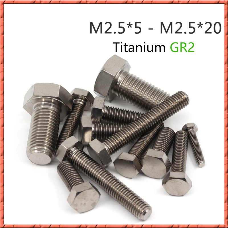 

50pcs/lot Titanium external hex bright bolt din933 m2.5x5/6/8/10~20mm hexagon head screw pure titanium alloy Corrosion-resistant
