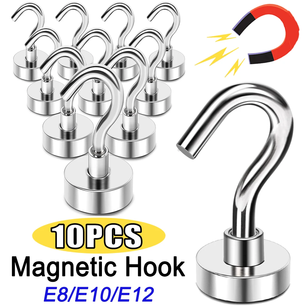 Powerful Magnetic Hook E8/10/12 Strong Neodymium Magnet Wall-mounted Hooks Key Hanging Holder Kitchen Home Storage Organization