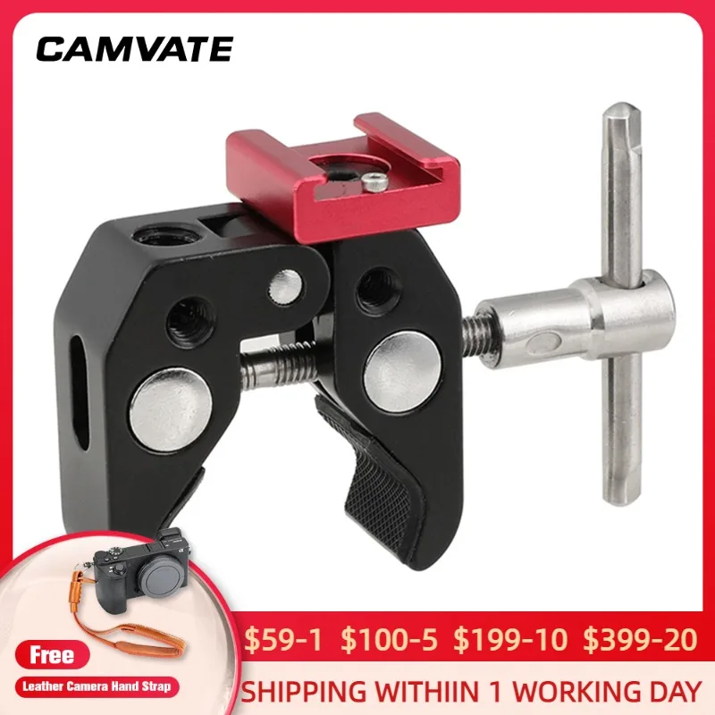 

CAMVATE Multi-purpose Super Crab Clamp Pliers Clip With Shoe Mount & For 1/4"-20 & 3/8"-16 Threaded Holes For Monitor Mounting