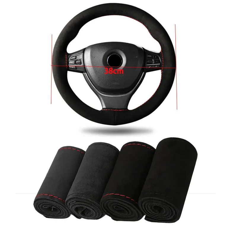 

Suede Cowhide Hand Sewn Steering Wheel Cover, All-season Universal Genuine Cowhide Car Handle Cover Car Accessories