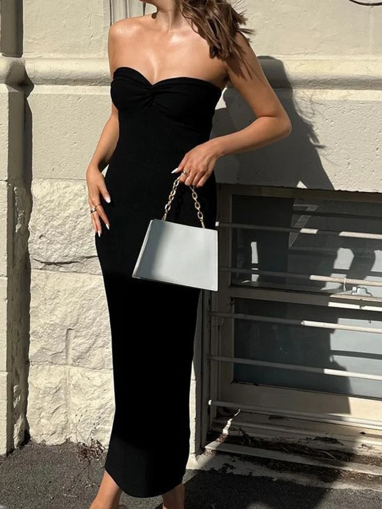 

Women Sleeveless Backless Long Party Dress Sexy Knitting Streetwear Party Club Maxi Ladies Dress Off Shoulder Solid Long Dress