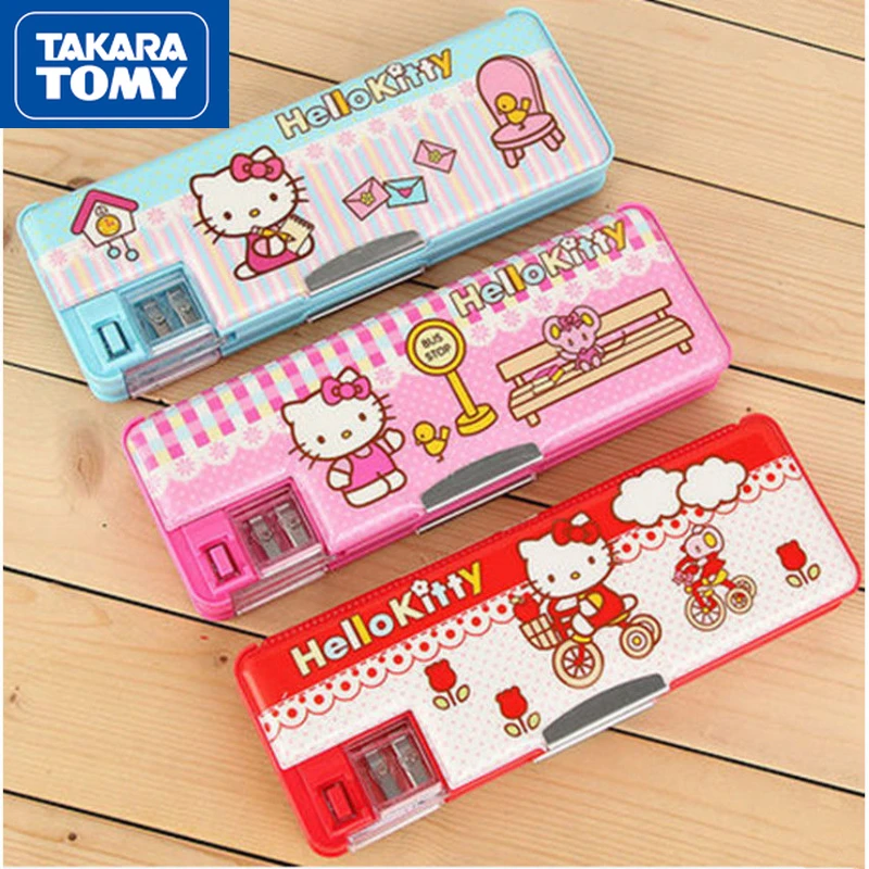 

Канцелярские принадлежности TAKARA TOMY Hello Kitty, многофункциональная школьная коробка, Двусторонняя точилка для карандашей, милые школьные прин...