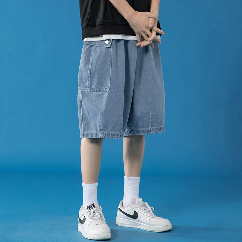 Spot2021Amoi Unisex Style Monma Extra Large Size Men's Casual Multi-Bag Lantern Baggy Denim ShortsND8205-P45