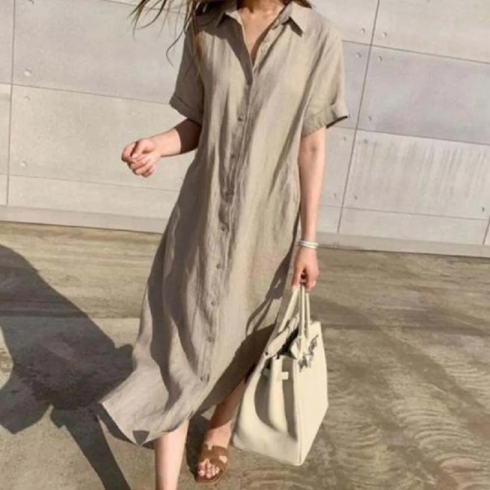

New Women Fashion Commuter Dress Single-breasted Loose Sleeveless Striped Shirt Dress Elegant Chic 2022 Summer New Korea Japan