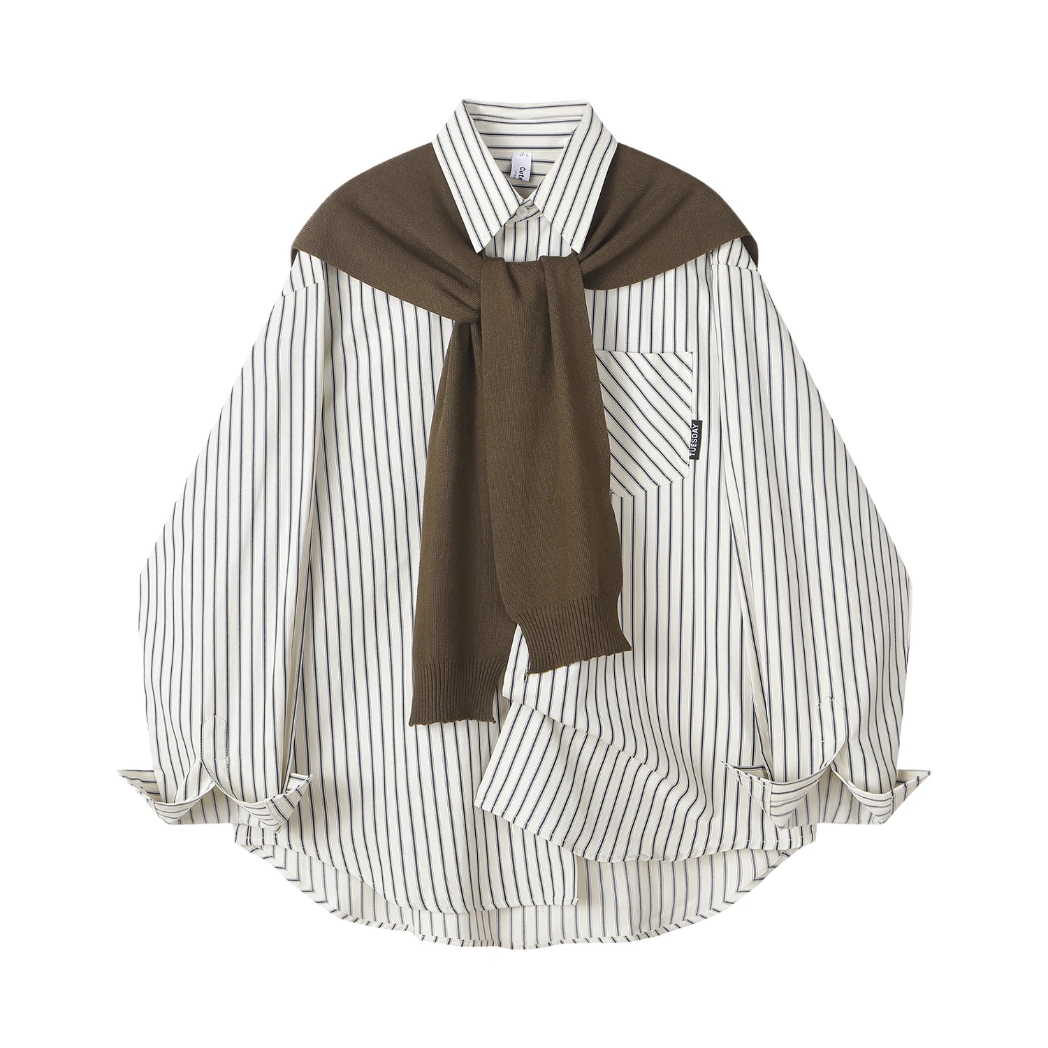 Cutegirl Korean Series Retro Stripe Shawl Shirts Women Early Autumn New High-Grade Stacked Shirt Outerwear Top