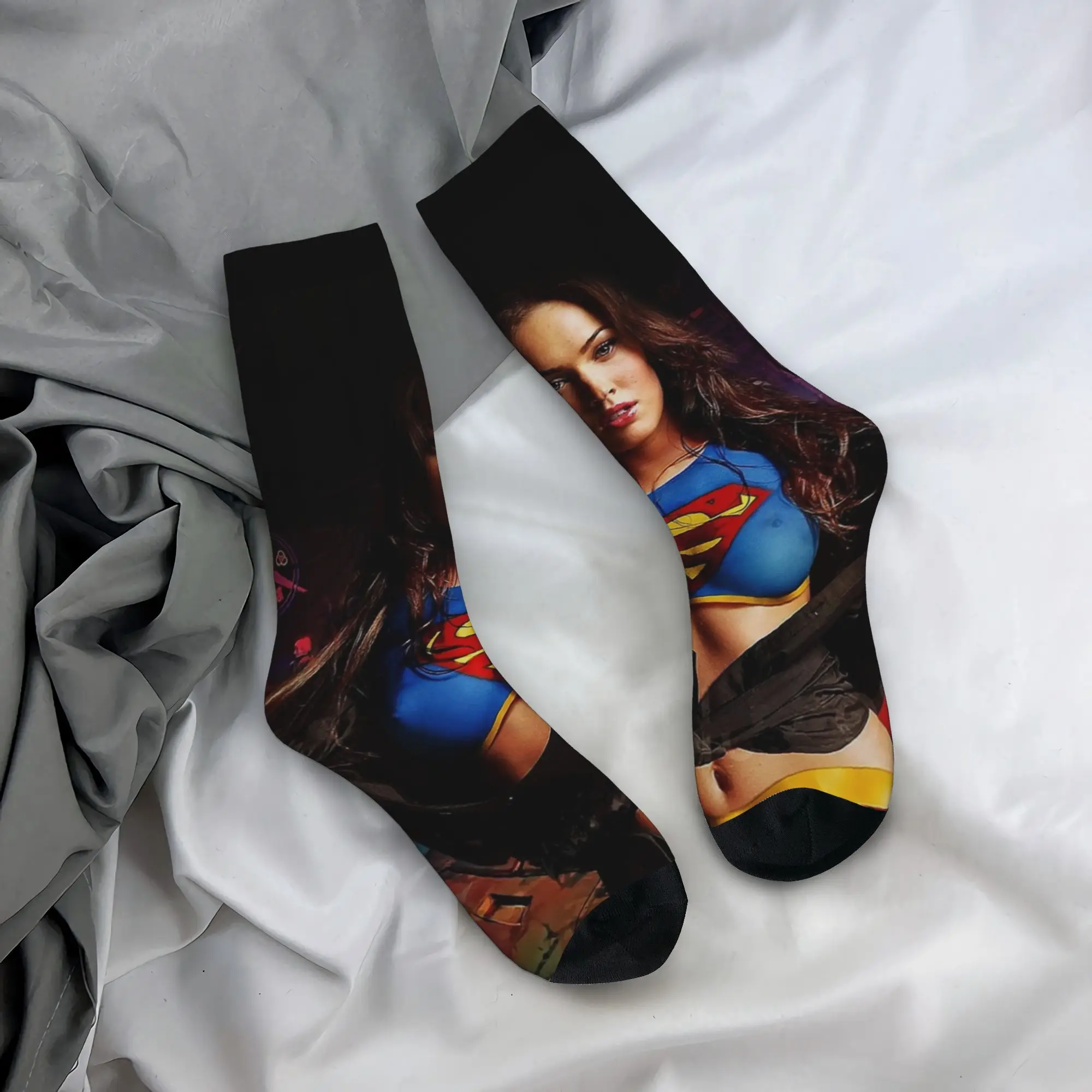 Фото Забавные мужские носки Happy Funny, повседневные носки Megan Fox Super-girls, полиэстеровые спортивные женские носки в стиле аниме, весна-лето-осень-зима №3