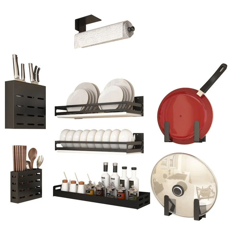

Kitchen Storage Rack Floor-to-ceiling Punch-free Space Aluminum Draining Dishes Seasoning Knife Rack Wall Pendant Wall-mounted