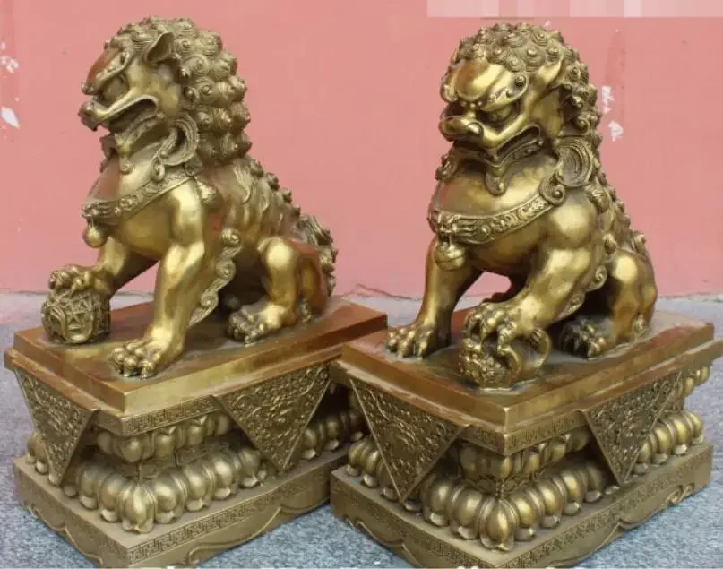 18 &quotкитайская бронзовая защита для собак Foo Fu ворота лев пара детских животных