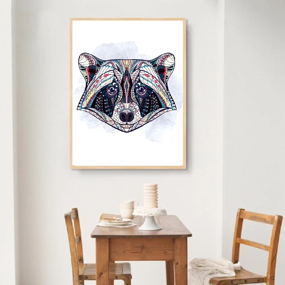 

Angel's Art Unframed Ancient African National Totem Animals Raccoon Head Print Modern Wall Decor Canvas Poster