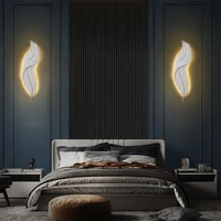 nordic modern creative feather light led wall lamp bedroom bedside lighting living room tv background wall decoration resin lamp