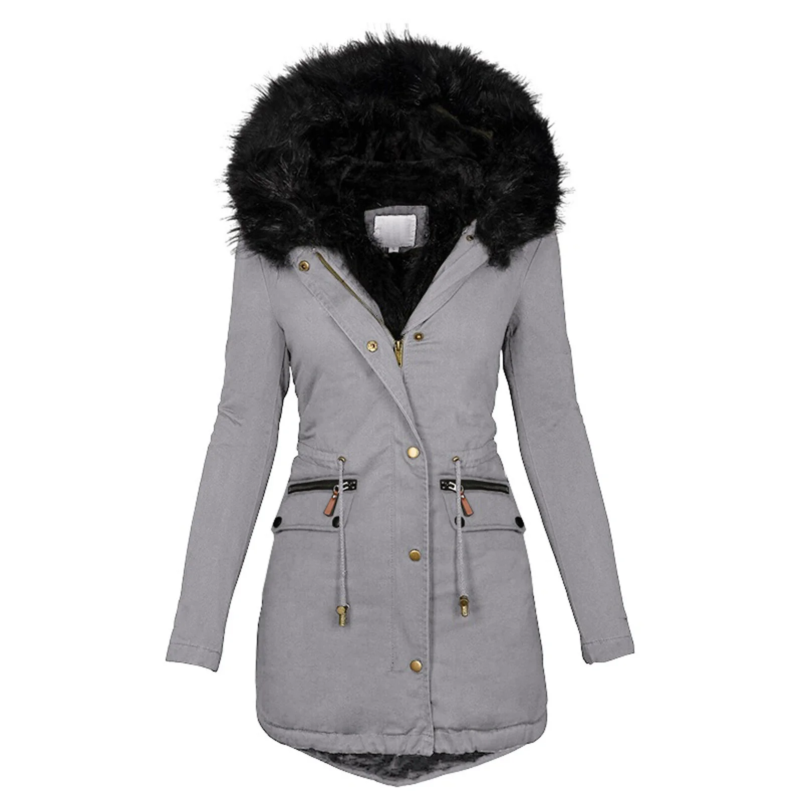 

Fashion Women Fashion Parkas Winter Jackets Coats Faux Fur Hooded Collar Casual Long Parkas Cotton Laidies Overcoat Femme 2023
