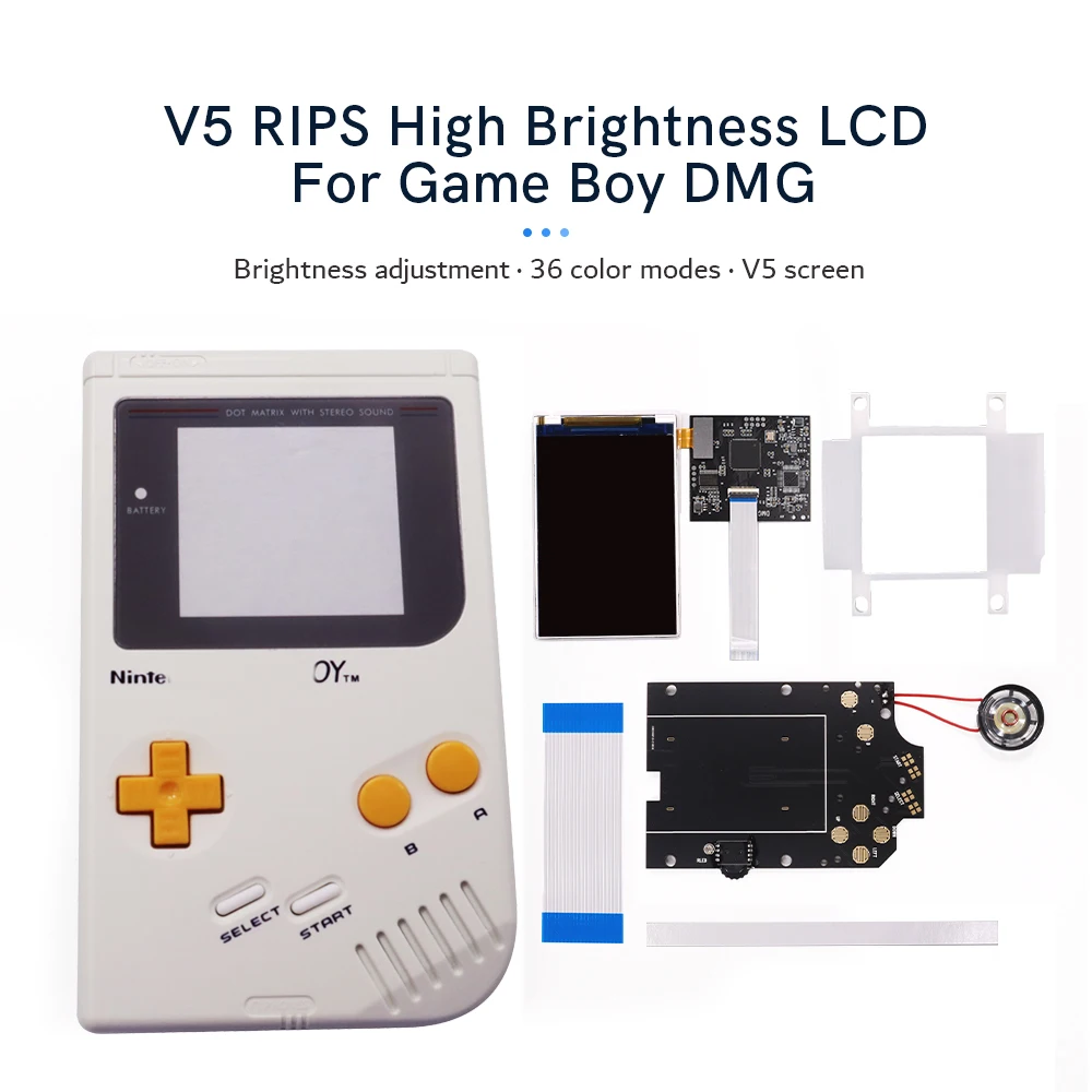 White Pre-Cut shell +Yellow Button V5 OSD Color Model Backlight Brightness LCD IPS Screen For Game Boy Classic GBO/DMG