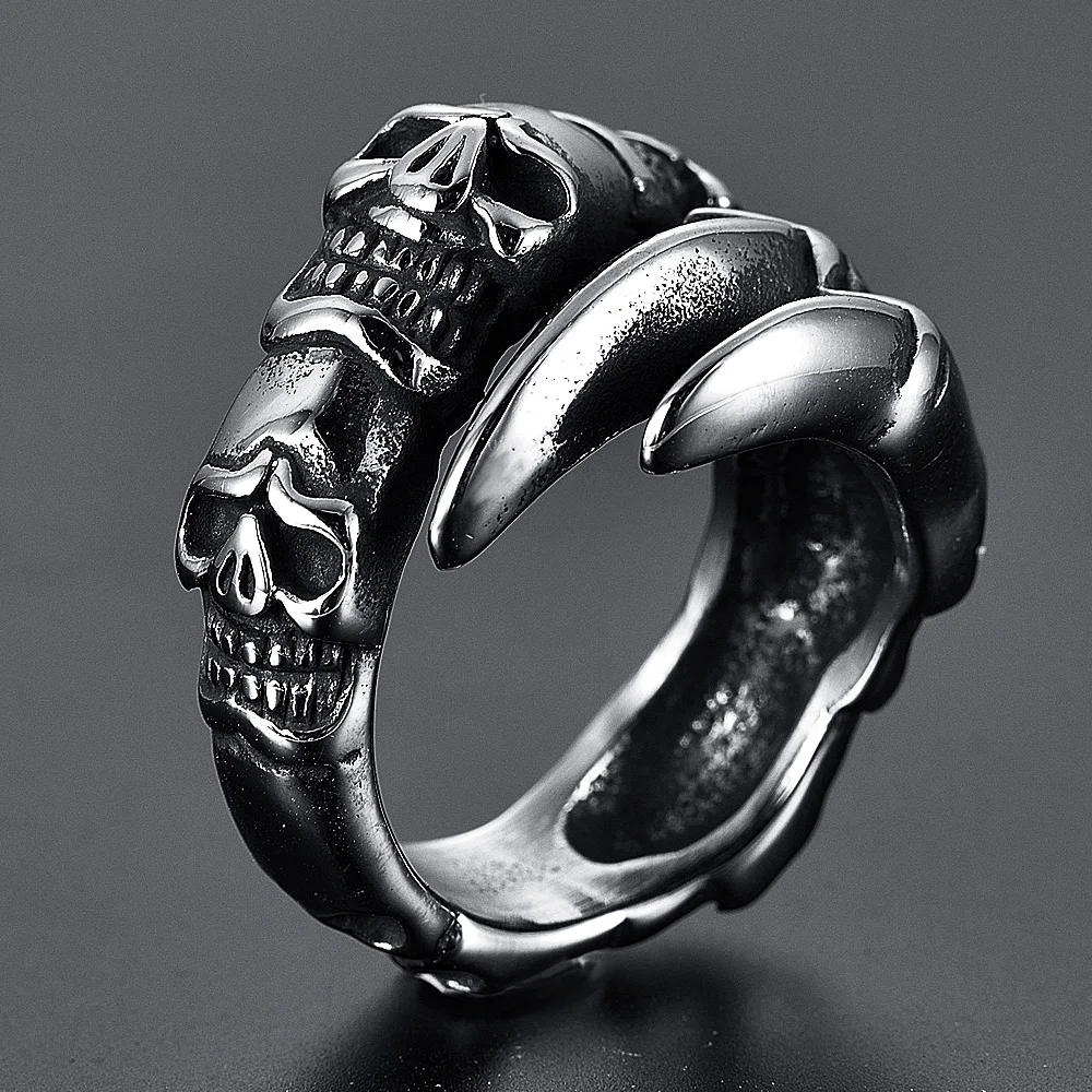 

Gothic Dragon Claw Skull Ring Men Fashion Domineering 316L Stainless Steel Skull Ghost Head Motorcycle Biker Ring Jewelry Gift
