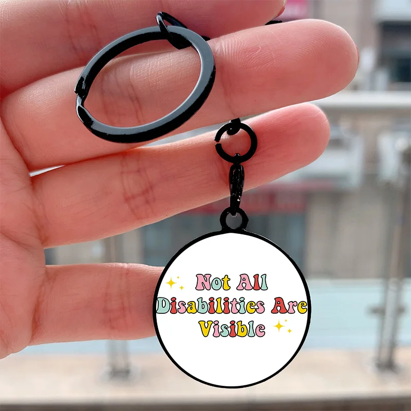 

Fashion Copy of Not All disabilities Are Visible Cool Key Tag Motorcycles Cars Backpack Keychain For FriendsKey Ring Gifts