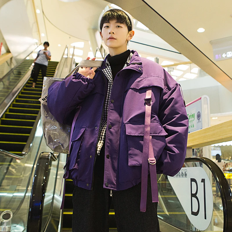 Jacket Men Thick Hip Hop Streetwear Parka Cotton Coats New Winter Casual Padded Men's Jackets Male Clothes Ribbons Pockets S-4XL