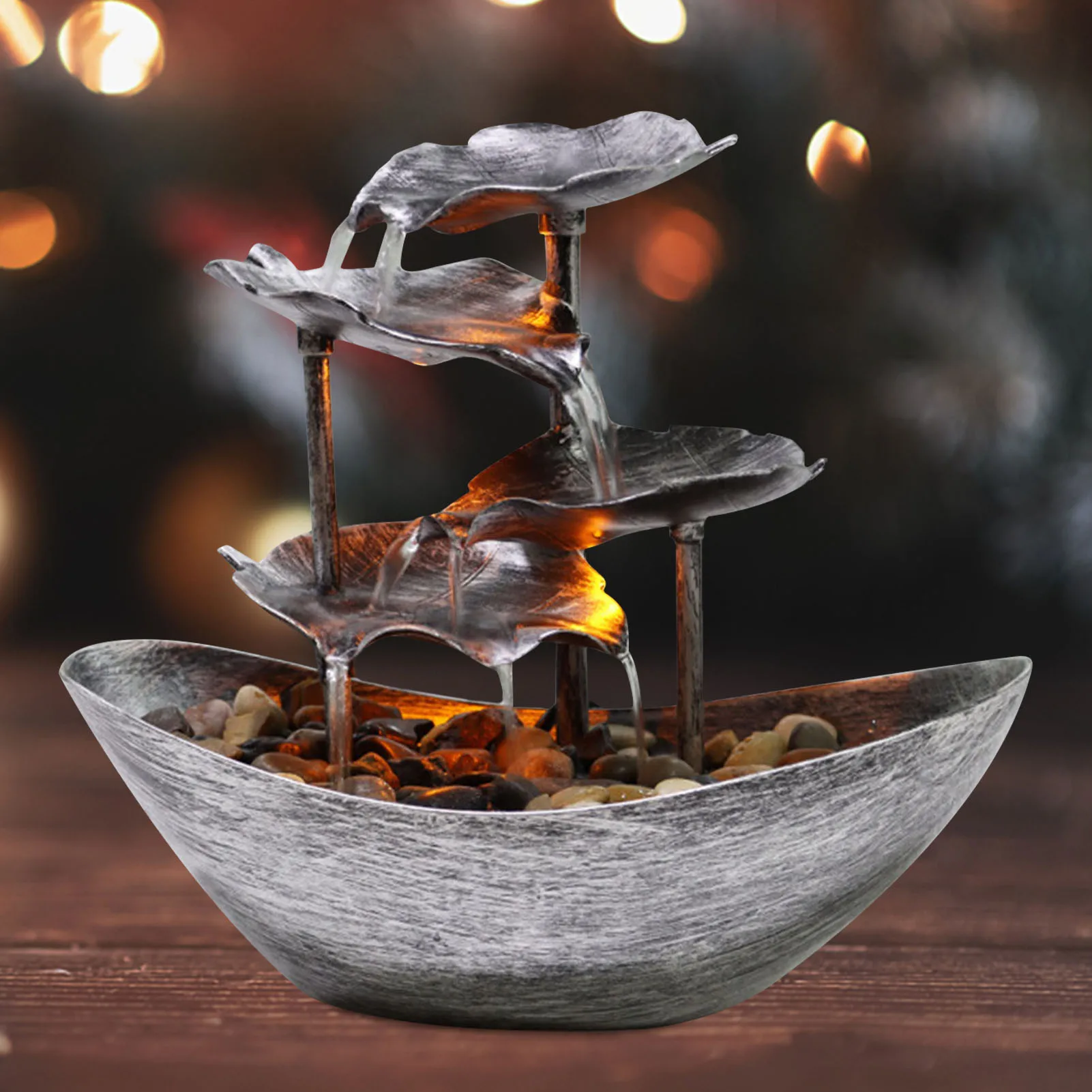 Настольный водяной фонтан 4-ярусный небольшой USB-фонтан с листьями лотоса