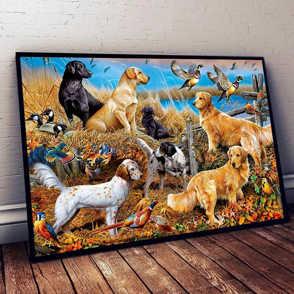 

Алмазная 5D картина «сделай сам», полная вышивка, животные, собака, дикая утка, искусственная мозаика, инкрустированная вручную, искусственная вышивка, домашний декор, подарки