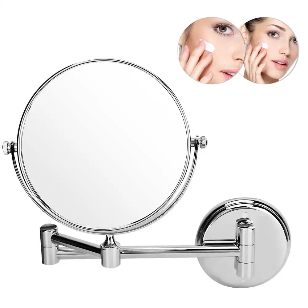 

Vanity Mirror Extendable 3x Magnifying Wall Mounted Makeup Cosmetic Mirrors Double Side, Round, 8 Inch