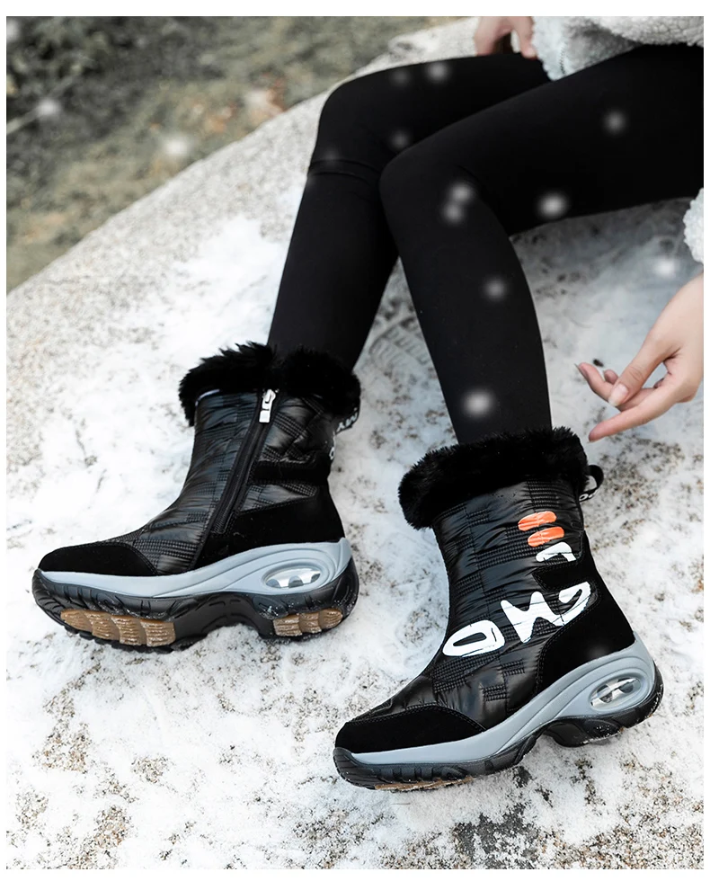 Winter Ladies Ankle Boots Waterproof Warm Snow Boots Black Comfortable Outdoor Wedge Heel  Cushion Casual Sneakers Shoes
