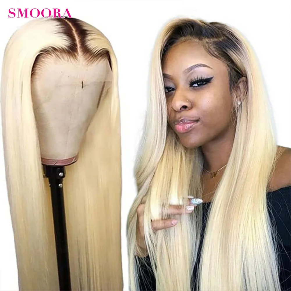 

T1B/613 Ombre Blonde Lace Front Human Hair Wigs For Women Brazilian Remy Straight Pre Plucked 13x4 Lace Frontal Wig 150%