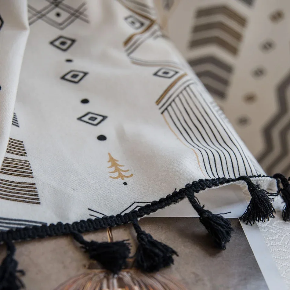 Льняные шторы с геометрическим узором дорожные карманные кисточками для кухни