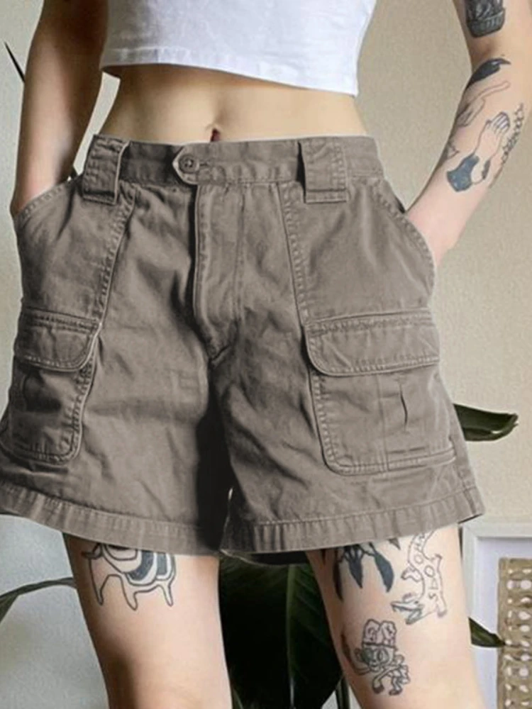 WeiYao Vintage Denim Shorts Grey Retro y2k Pocket Patchwork Short Cargo Pants Streetwear Baggy Casual Jeans Harajuku 90s Basic