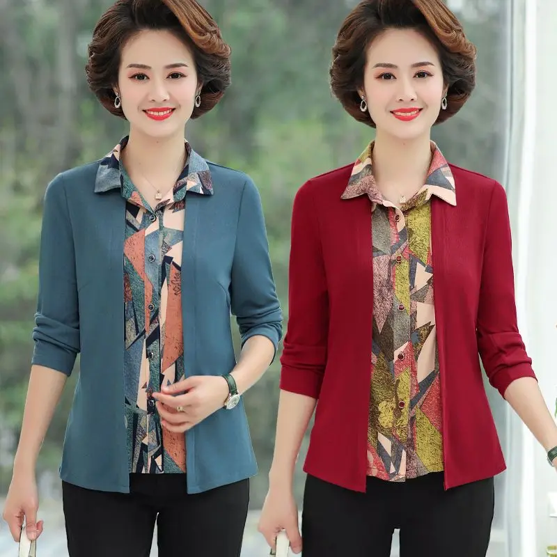 

Women Clothing 2023 Spring Autumn New Fashion Printed Lapel Loose Blouses Female Oversized Casual Office Ladies Tops Shirts V48