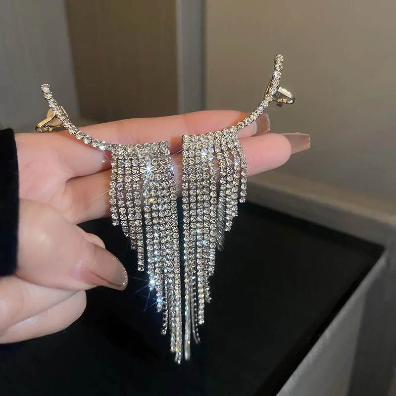 

2022 Senior Long Diamond Studded Tassel Earrings For Women Temperament Fashion Cool Style Korean Fashion Elegant Jewelry Gifts
