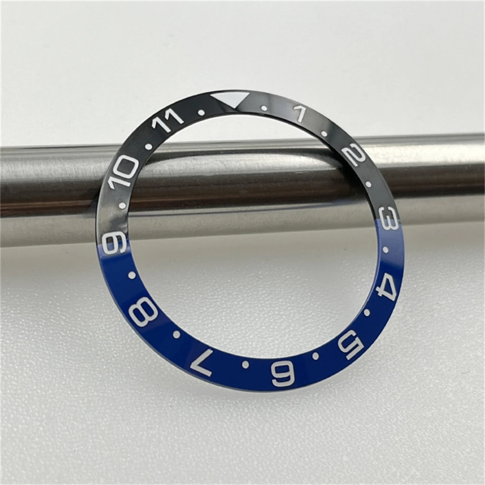 38MM GMT Ceramic Bezel Mechanical Diving Watch Chronograph Ring Mouth No Luminous Black Blue Watch Bezel Replacement Parts