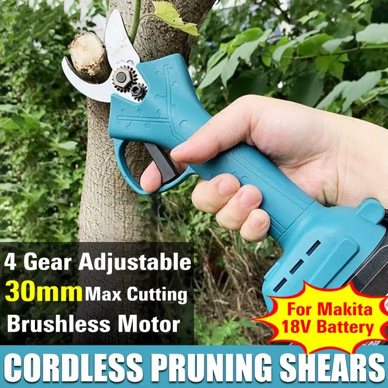 4 Gear Brushless Cordless Pruner Shear Fruit Tree Bonsai Pruning Electric Tree Branches Cutter Compatible Makita 18V Battery