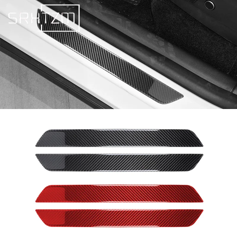 

Carbon Fiber Car Door Welcome Pedal Sill Scuff Plate Guards Sticker Cover Trim Strips For Tesla Model 3 2017-2022 Model Y 2020+