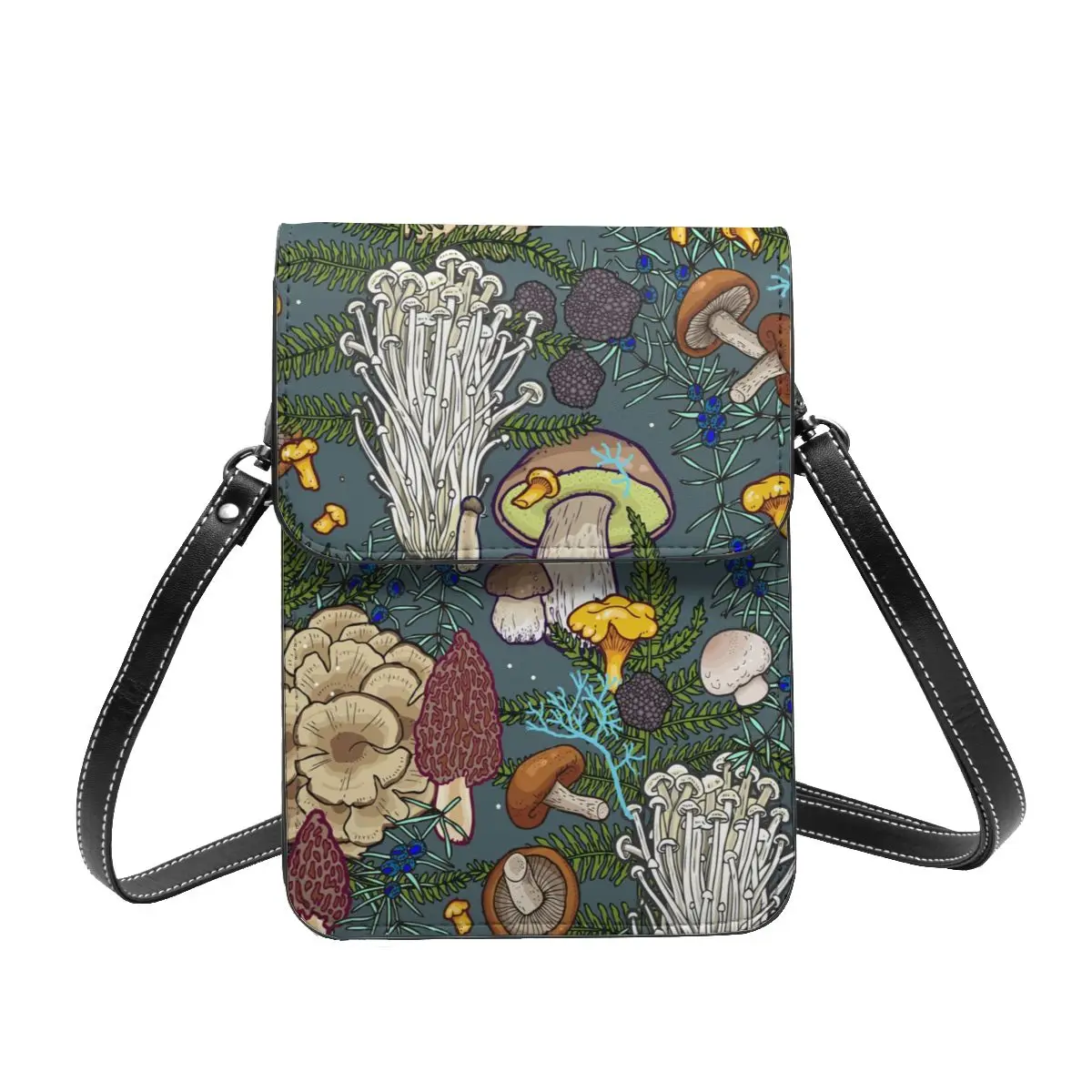 

Mushroom Forest Shoulder Bag Mushroom Student Bulk Mobile Phone Bag Retro Leather Streetwear Bags