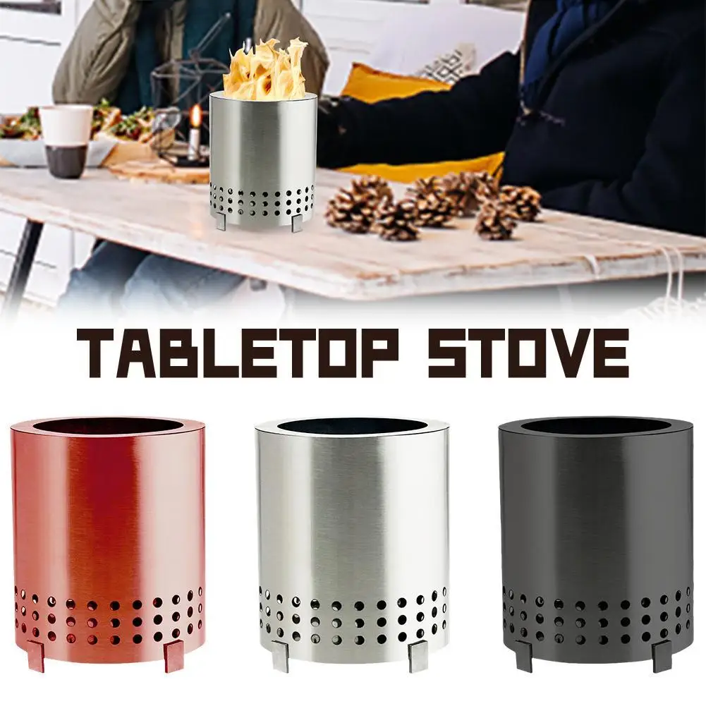

Portable Stainless Steel Tabletop Fire Pit With Stand/Low Smoke Outdoor Mini Camping Stove For Urban & Suburbs Safe Burning