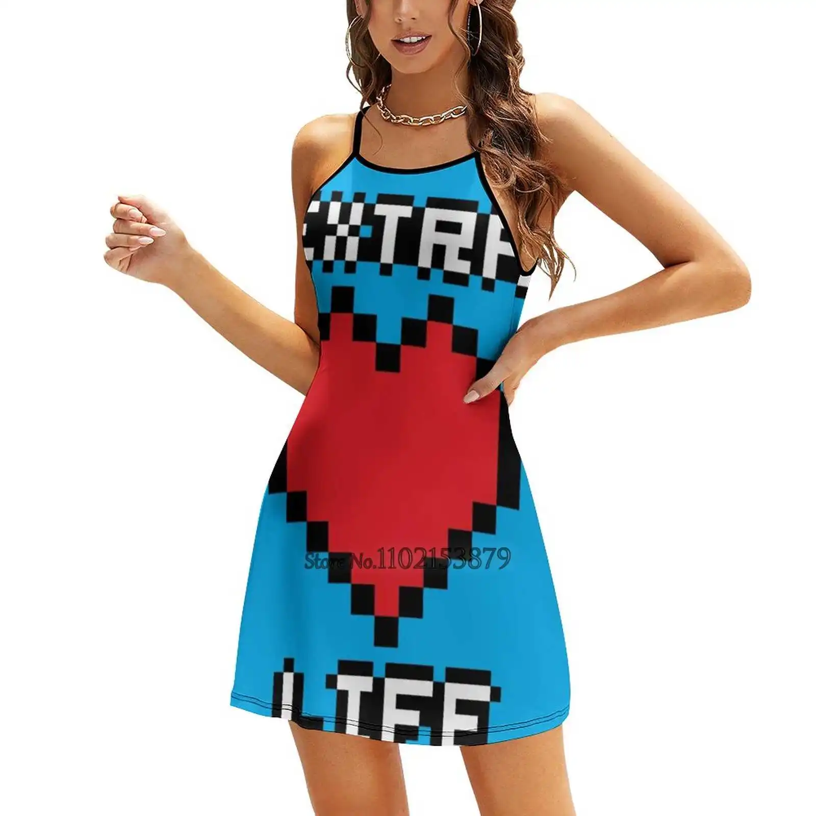 Extra Life Multiple styles Dresses Square Neck Dress Sweet Elegant Pixel 8Bit 8 Bit Byte Heart Power Up