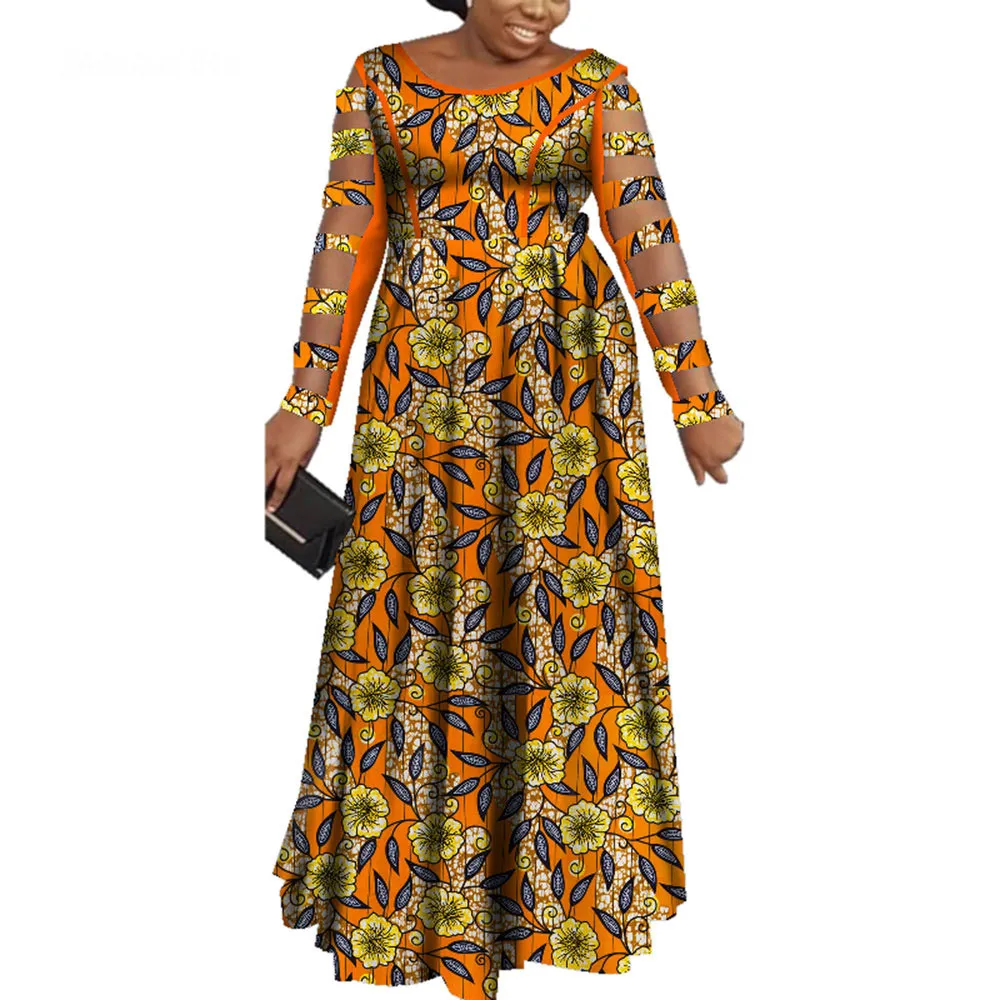 

African Wax Print Dress Traditional Dashiki Wedding Partywear Hollow Out Sleeve O-neck Traditional African Clothing Vestidos