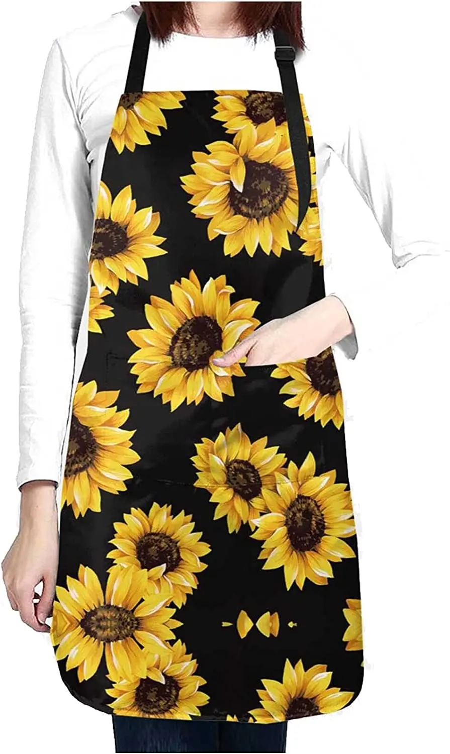 

Подсолнухи для мужчин и женщин с 2 карманами для готовки, выпечки, барбекю, садоводства, милые Кухонные фартуки шеф-повара