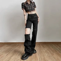 yyds 2022 summer and autumn new womens solid color high waist and knee zipper adjustable straight pants