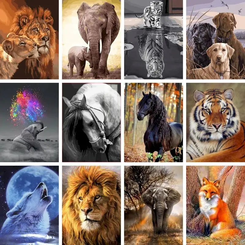 

New Oil Painting By Numbers Animals Elephant Lion DIY Handpainted Wall Living Room Home Decor Kids Room Decoration Unique Gift