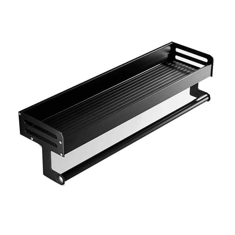 

Black Bathroom Basket Holder Kitchen Shelf Organizer Shampoo Holder Storage Shelf Rack Home Organization Storage with Towel Bar