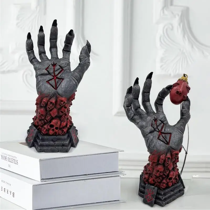 

Realistic Figure Hand Of God Skull Rune Sculpture Resin Crafts Halloween Accessories Holiday Home Decoration