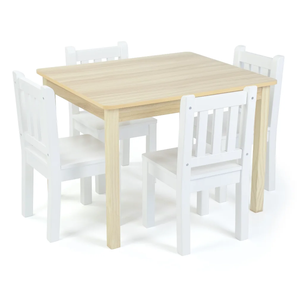 

Humble Crew Kids Wood Table and 4 Chair Set, Natural Wood/White