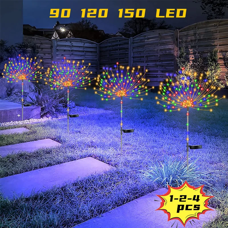 Solar LED Firework Light Waterproof Solar Lamp Outdoor Lighting for Garden Lawn Lamp Christmas Camping Holiday Decor Lighting