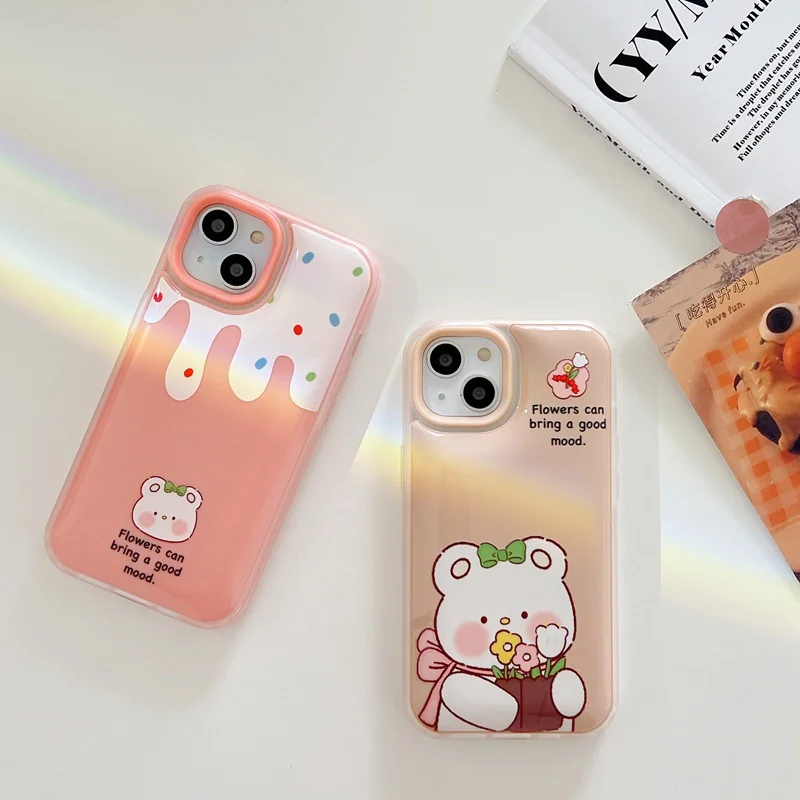 

Ice Cream Bear Airbag Shockproof Decompression Phone Case Compatible for IPhone 13 12 11 Pro Max Case Airbag Dustproof Cover