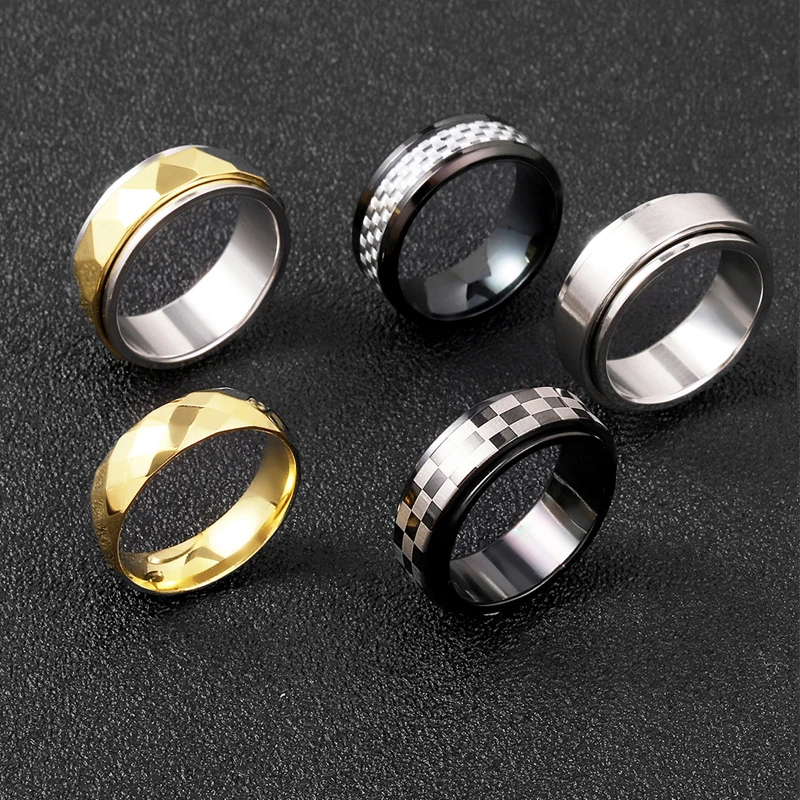 

Carbon Fiber Spinner Rings Fashion Men's Black Stainless Steel Polygonal Rings Punk Wedding Engagement Wedding Band Jewelry