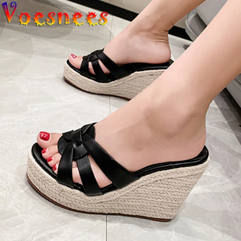 

Women's Sandals Comfortable Wedges Heels Slippers Hemp Rope Woven Platform Summer Home Woman Pumps 2022 New Ladies Casual Shoes