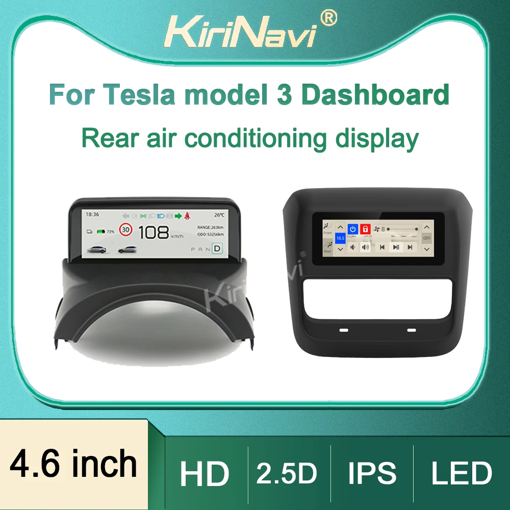

Kirinavi For Tesla Model 3 / Y Dashboard Heads UP Display Rear Air Conditioning LED Entertainment System IPS