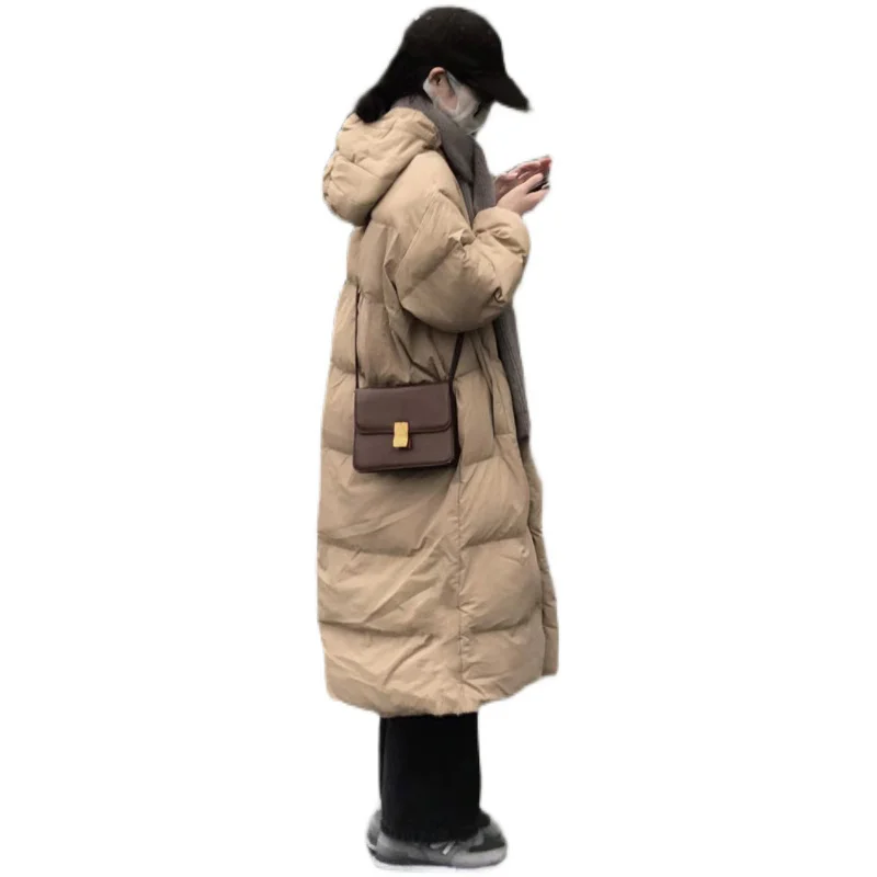 Cotton Padded Clothes New 2022 Winter Women's Winter Mid Length Parkas Hooded Coat Women Loose Thick Fluffy Overcoat Outwear